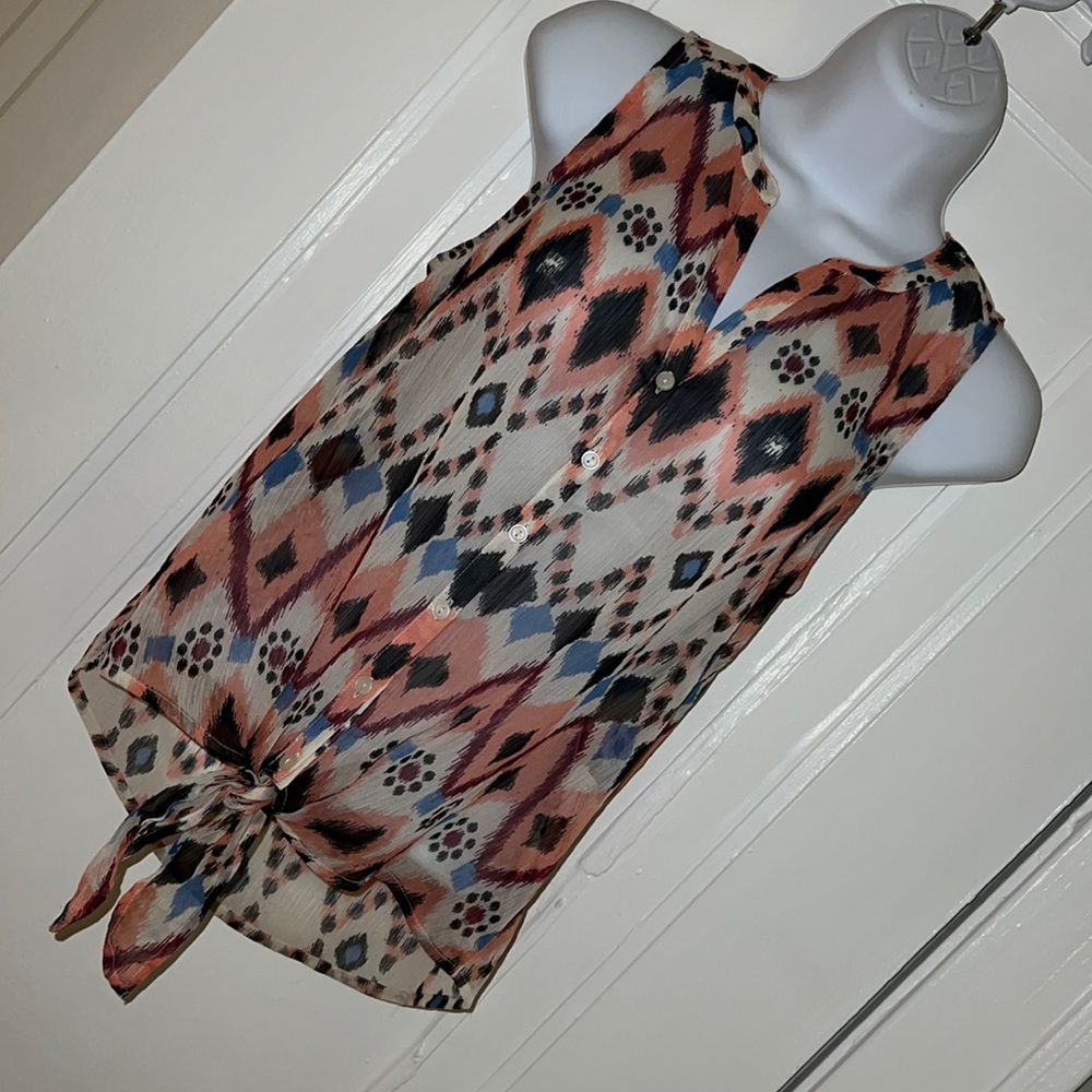 Lucky Brand semi sheer sleeveless tie front XS